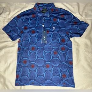William Murray Men's Golf Polo Big Earner Short Sleeve Bowling Roses Blue Small
